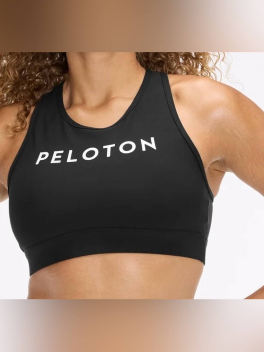 Peloton Black High-Neck Racerback Sports Bra with White Logo